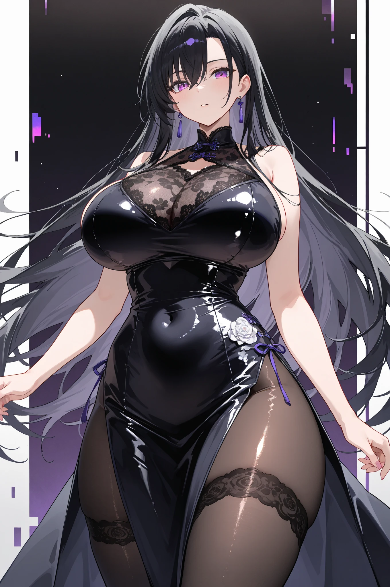 A woman with big ,Black Hair,twintails,Beauty,Black long hair,Bow,Breath-out,Very transparent,pink lucency full dress, ,Premium fabrics,(Lace),Beautiful hair accessories,weak,Sexy,Color,lactation,blush,stage,Bright Light,Dance poses,High Leg Raise,ahegao,