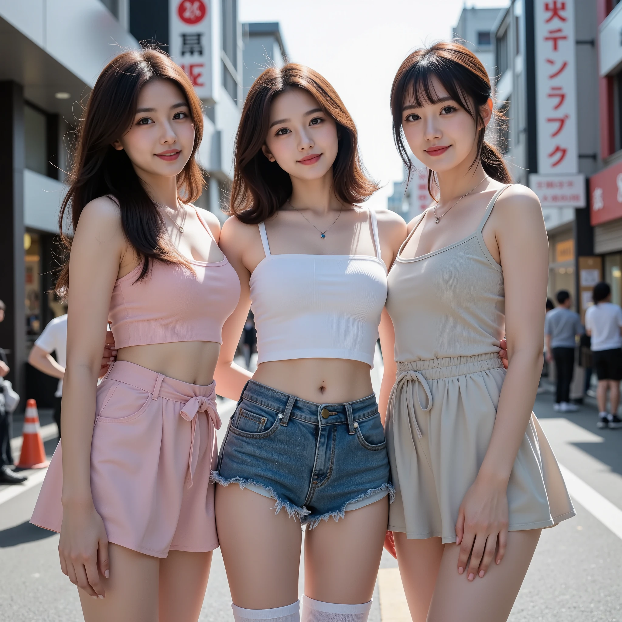 (RAW photo:1.2), (realistic), beautiful detailed girl, very detailed 目 and face, beautiful and detailed 目, huge file size, High resolution, very detailed, highest quality, [table top:1.6], shape, very detailed, small details, highest quality, 8k wallpaper, movie lighting,3 girls 15 years old, 街の中でChange of clothes , taking off one&#39;s uniform shirt,　Change of clothes中, Her shirt is unbuttoned and her white bra is visible.,  show off white panties, bold action, expression of joy, slender body, young face, immature body, exposed underwear, Urban parks, Change of clothes