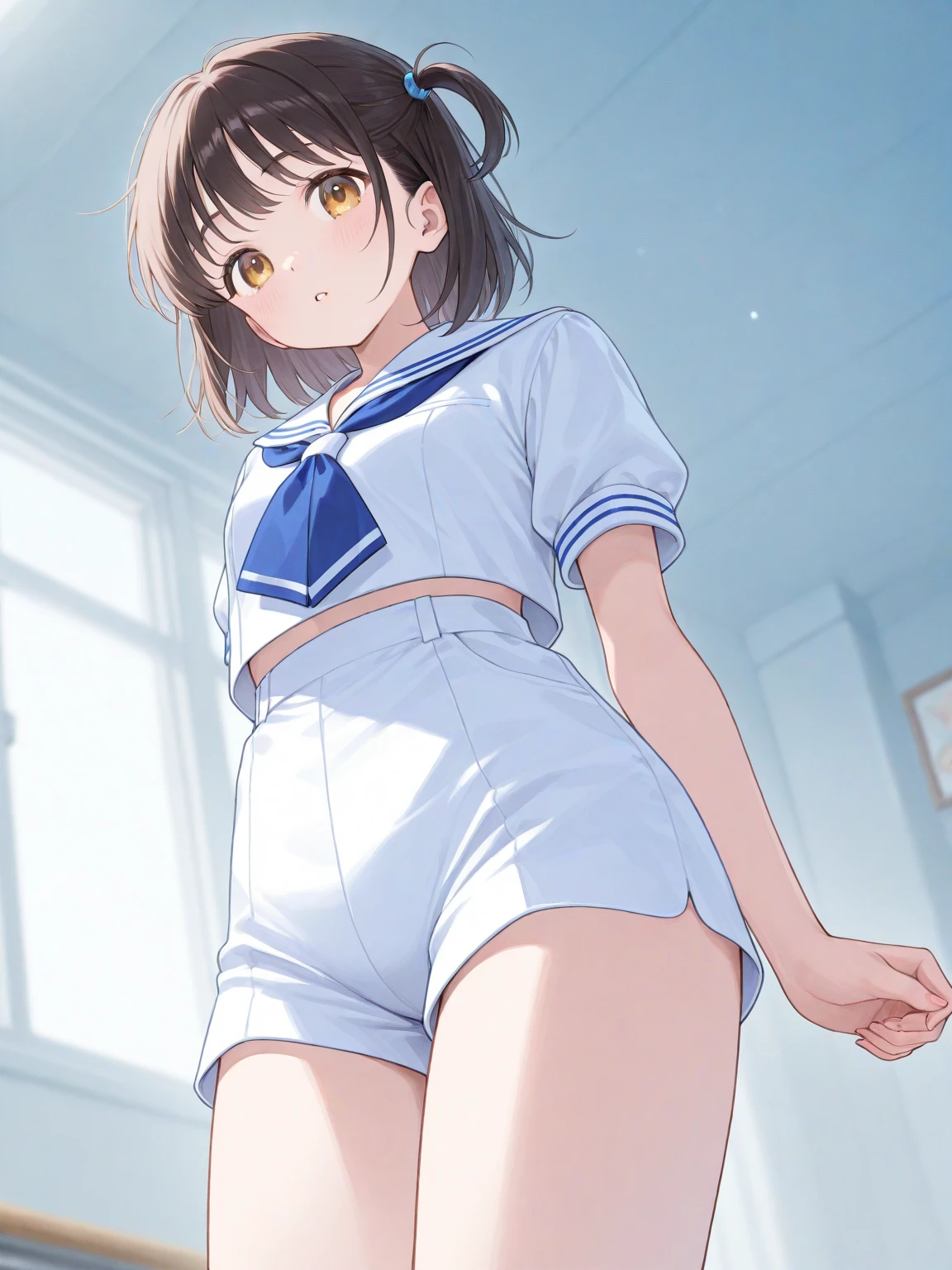 high quality、最high quality、Ultra-high resolution、Slender beauty、School Swimsuit、short hair、Holding my knees、On the bed,blush,Embarrassing,Embarrassingポーズ,((最high quality)), (Very detailed), (High-definition CG synthesis 8K wallpaper), 高いly detailed, 高い-definition raw color photos, Professional photography, (((Bokeh))), Written boundary depth,Spread your legs wide