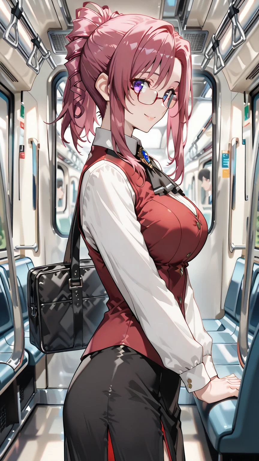 Very detailed, Sexy Body, Big Breasts, attractive appearance、sexual expression,Ahegao、Wet Panties、Love juice dripping from a wet pussy、Taunt、Obscene、climax、masturbation behavior、blush、Inside the train、Thong、Standing position、Standing at the train entrance、Wear a white shirt、No bra、Provoking a man、Alluring expression、Shy woman、shame、Love juice stains on pants、A woman who gets excited when her body is seen、A woman who likes to have her body seen、Naughty expression、Masturbating on the train、In a suit、Glasses、Wet panties、Tight Skirt、Garter Stockings、Office Lady、Intelligent woman