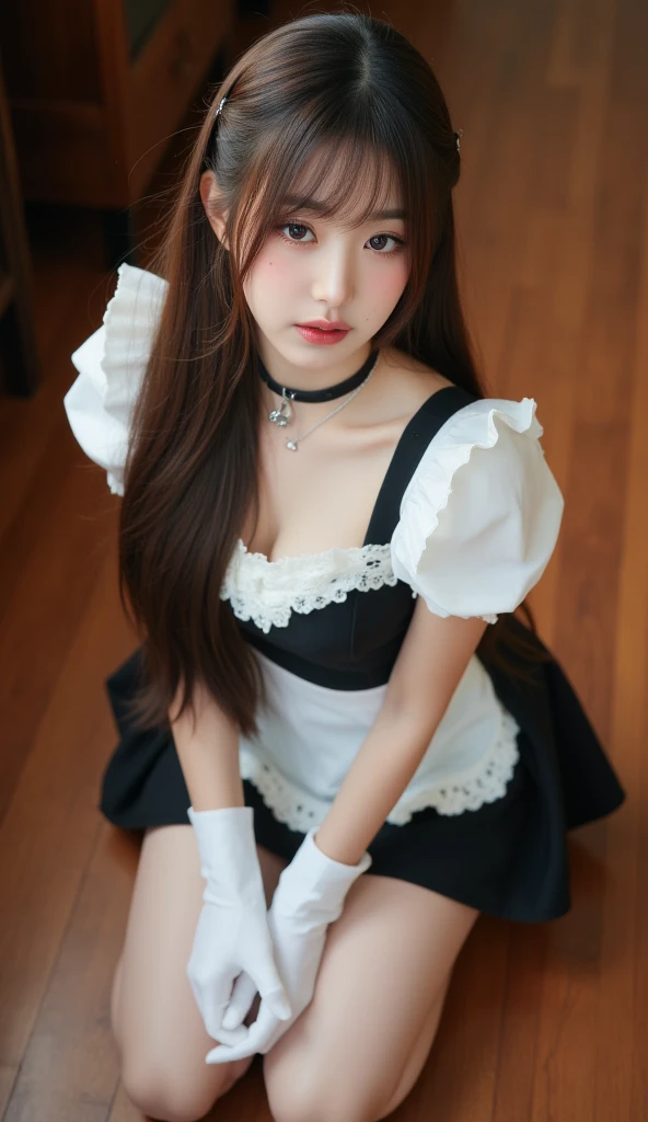 Gothic、Maid clothes、White Room、(Highest quality)、((Very detailed))、4K、(8K)、masterpiece、Very detailedな、Highest quality、Super Resolution、1 person、Kind Face、Soft Light、RAW quality、Soft Skin、163cm、30 years old、Thighs