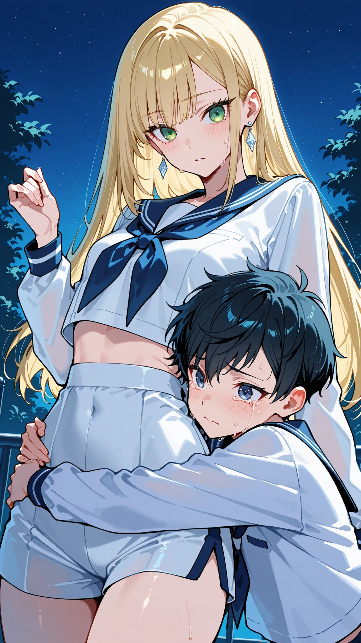 1人の女の子, 式守さん, ピンクの髪, 長い髪, 青い目, 目の間の毛, 前髪, 赤面, 補う,恥ずかしい,胸, 黒のセーター, 裸の肩, ノースリーブ, スカート, 視聴者を見る,裸の腹,傑作, 最高品質,nsfw,路地裏,男に胸を揉まれる,1boy,