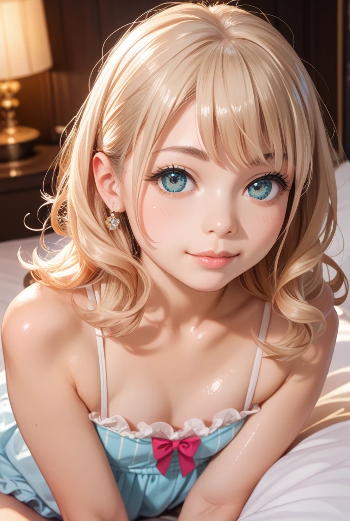 1girl, White summer costume, skirt, giant bow on head, Bare legged, blonde hair, blue eyess, full bodyesbian, Style Petals, wood background, A clear day, perfect eyes, perfect hand, perfect fingers, high resolution, smile, Movie angle, profetional lighting, top-quality, masterpiece, side lights, sharp, Perfect focus, bokeh dof, Photorealsitic, (Fine details beautiful eyes:1.3), realisitic, (3D Face:1.1), (shinny skin:1.5), (Complex facial details in ultra-high resolution), (Pores on the skin of the face:1.3)、Ultra-high resolution fabric texture、8k eye details、8K pupil、