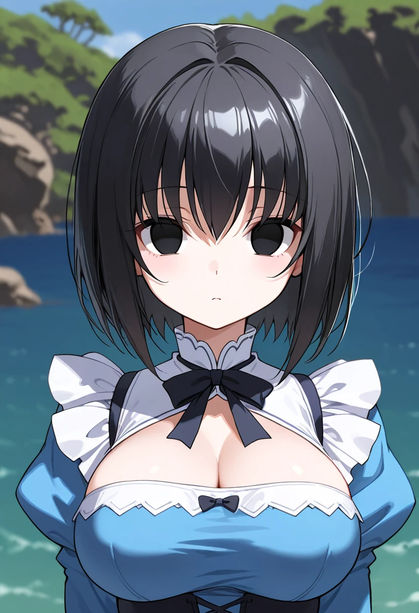 masterpiece, best quality, 1girl, solo,
outdoors, ocean, partially submerged,
<lora:chara_IsekaiNonbiriNouka_Ann_v1:0.8> ann, ann_\(isekai_nonbiri_nouka\), blue eyes, eyelashes, blue hair, long hair, straight hair, parted bangs, sidelocks, maid headdress, (single horn:1.2), mature female, huge breasts,
bikini, white bikini, striped,
looking at viewer,
from above,
blush, surprised, open mouth,