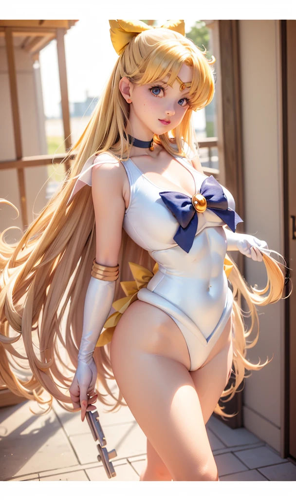 masterpiece, best quality, extremely detailed CG unity 8k wallpaper, (Upper Body head close-up shot of a beautiful little girl), , Elegant Long straight blonde hair, (Mckenna Grace), (flat chest,thighs), (Brown-blue) golden (Glittering tutu,long Bunny Ear Headgear, , Bow-tie, No panties, genitals visible), (spread legs), (Blush), oil skin, (seductive smile), (Wonderland), pretty face, key art, award winning, intricate detail realism hdr, by (ruan jia and artgerm and range murata), Photorealism, Hyperrealism, ultra realistic, dramatic light, intense shadows, gorgeous view, depth of field