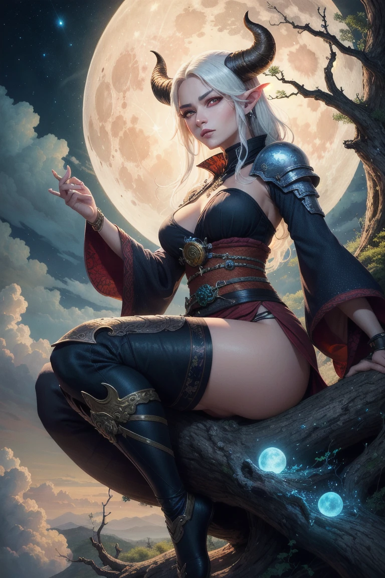 A Hot Sexy woman wearing a Rich Mahogany Bikini Armor with a Moonglow Aura radiating from her body, full body