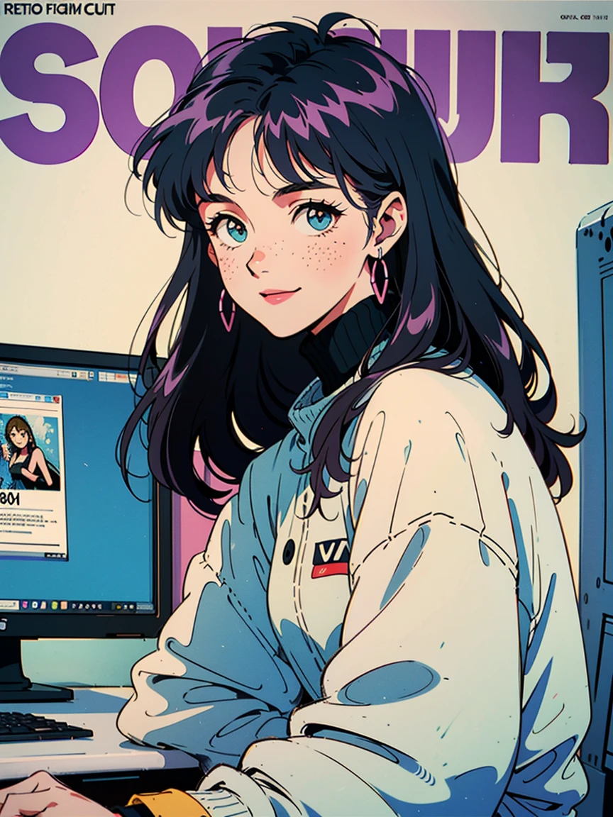 (​masterpiece), (The best illustrations), 90s wind,Girl at Computer、Drink energy drinks through a straw, Inner color pink,Mines are girls,Sideways body,Emo,Night view from the veranda,𝓡𝓸𝓶𝓪𝓷𝓽𝓲𝓬,anime backgrounds, Desktop PC, Do not look at the camera,Ring lighting, Have cannabis,(​masterpiece), (top-quality), (Vaporwave Style), (ultra-detailliert), (The best illustrations), (Best Shadows),Perfect litthing, vivd colour,Fashionable