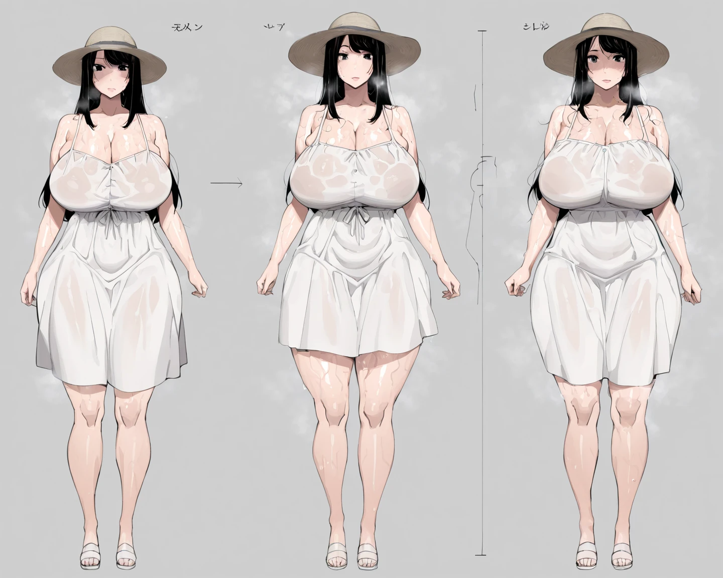 ((masterpiece)),(((best quality))),((character design sheet)), ((full body view)) illustration,1girl, muscular, ((blue micro bikini:1.5)), milf, ((detailed face:1.4)), beautiful woman, ((gigantic breasts:1.3), shiny skin, (wide hips:1.3), smile, pose, 8k,16k, (simple background, white background: 1.3), curvy body, mussels,