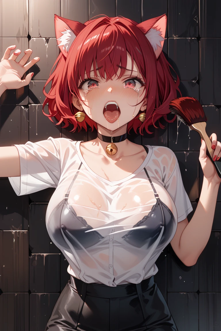 1 Girl,
Yuigahama Yui, Pink Hair, Hair Bun, short hair,
(8K, Highest quality,)
bondage, bondage、Slave Collar、Perfect Anatomy,
shy, blush, tears,
View your viewers,
Raise the hand,
big , White bra,
Concrete wall, In a cage, whole body,Covered in semen,gangbang