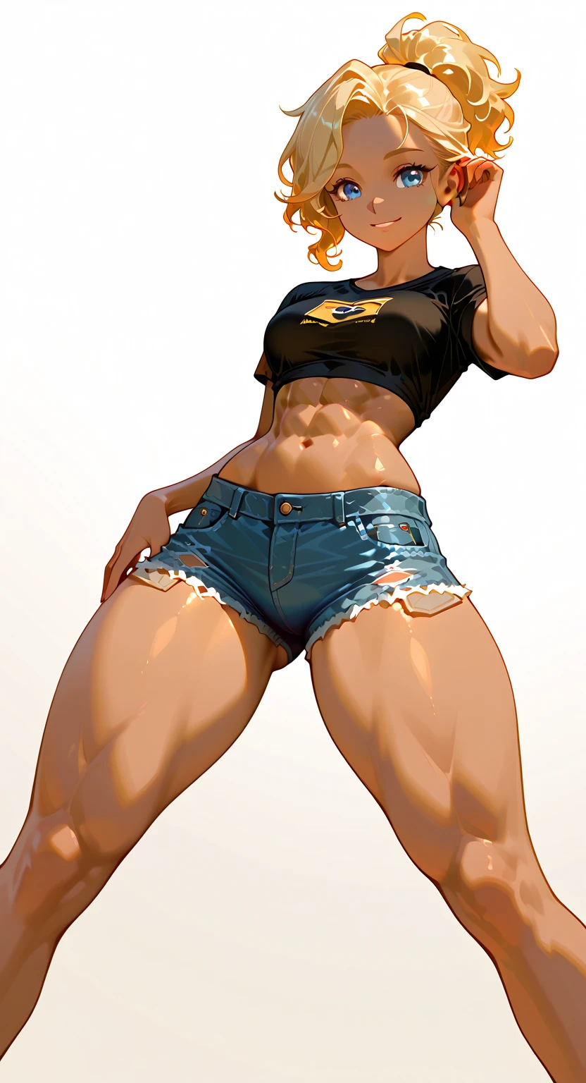 Videl, muito sensual, com roupas de funkeira, brasileira, rio de janeiro, dancing funk, rebolando, bunda grande, pernas grossas, usando um short jeans extremamente curto, usando uma mini blusa, umbigo com pirsing, sneakers Nike, cabelo comprido, Speaker behind, corpo inteiro, muito realista, extremamente sexy, 8k, 8k extremamente detalhado), (um extremamente delicado e bonito), (obra-prima), (melhor qualidade: 1.0), (ultra highres:1.0)