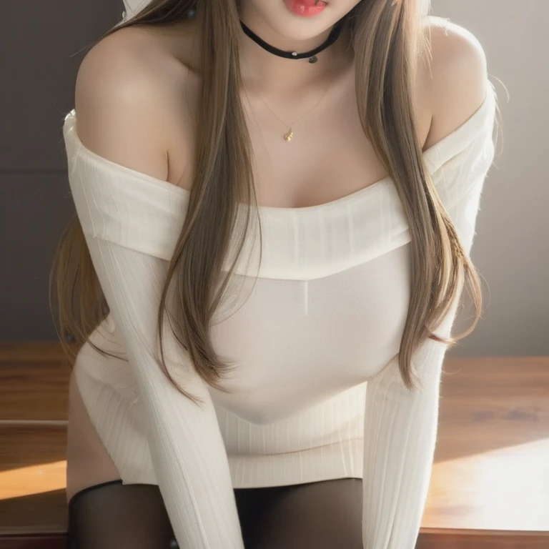 Walking around town,(highly detailed skin),winding,,beautiful胸,big breasts,white skin,pointed chest,erect nipples,(fantasy art,best image quality,surrealist portrait,(8k),Super realistic,最high quality, high quality, High resolution, high quality texture,high detail,beautiful,Detailed,Very detailed CG,detailed texture,realistic expression of face,masterpiece,sense of presence,dynamic,bold),(thin hair),(soft hair),(straight hair:1.5),long flowing bangs,extra light coppery amber hair,hair above one eye,sweater,tight mini skirt,stockings,Engineer boot