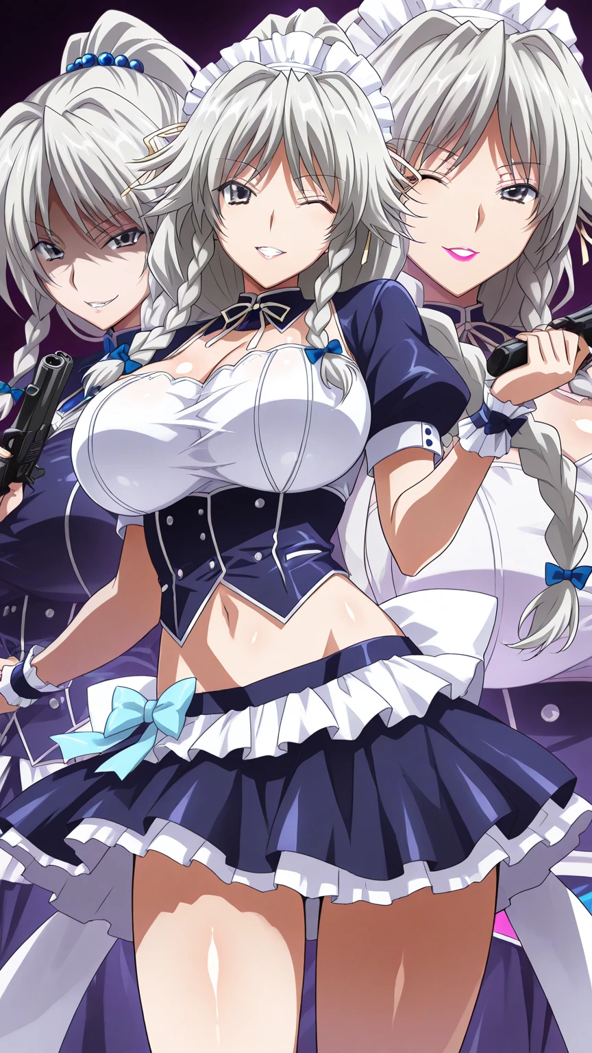 three anime girls with different colored eyes and long hair, azure lane characters, kantai collection gallery, kantai collection style, blue lane style, front line girls universe, front line girls cg, Ayaka Genshin Impact, front line girls style, delta macross welcome art, fine details. front line girls, cancolle, front line girls