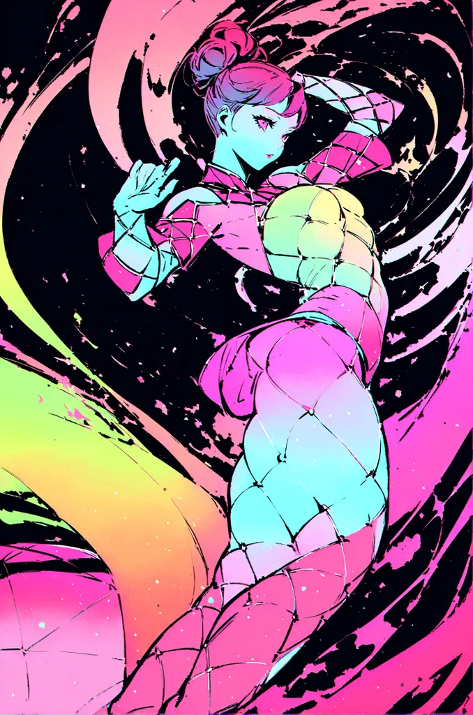 score_9, score_8_up, score_7_up, Quantum luminescent fae, youthful appearance, (petite:0.55), effervescent visage, vivid energy aura, silken dermal canvas, svelte physique, chiseled ethereal features, fluid grace silhouette, whisper-soft curves, lithe musculature, superposition state flux, Prismatic hologram attire, photonic lattice garments, light-woven tessellations, chrono-distortion ripples, femtoscale particle dance, hyperdimensional movement echoes,rating_explicit, s0ftp1nk, (incredibly detailed:1.2), masterpiece, flat color, Junji_Ito_Maniac