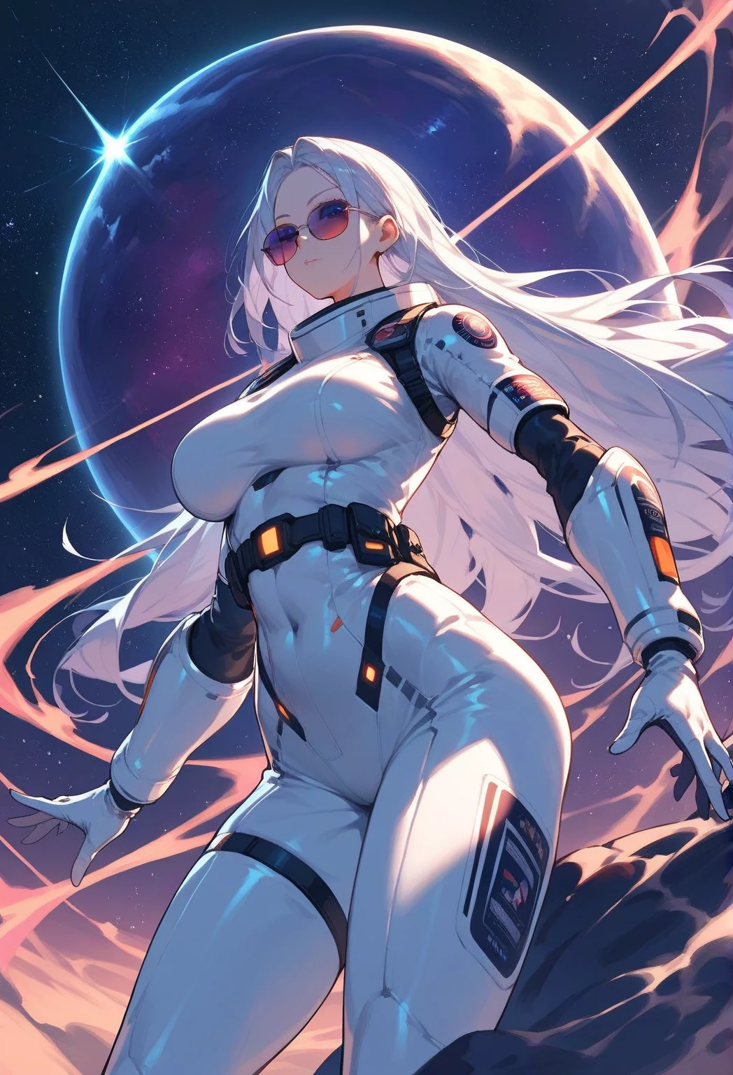 1monk warrior girl with white techwear clothes, white long hair, laces, abstract vintage scifi background, art by Moebius, art by Ashley Wood