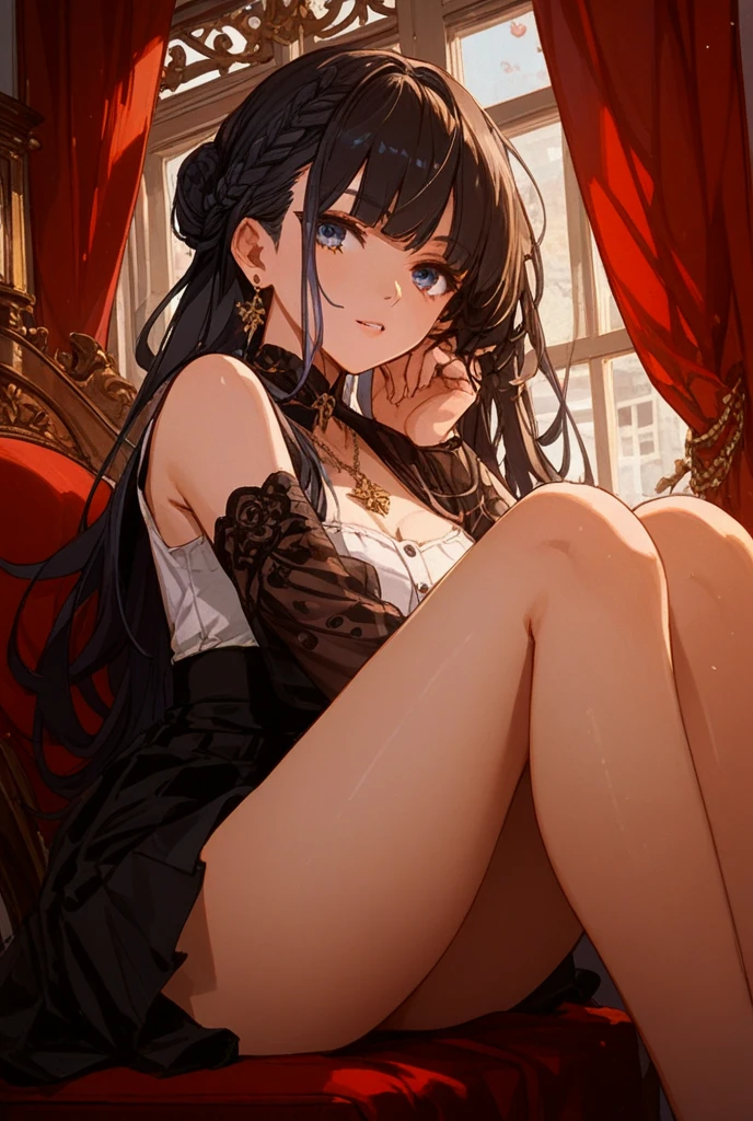 Black Bunny Girl Suit Black fishnet stockings garter belt Soapland Captivating look Sexy Body Clear Eyes Round eyes Sit in a luxurious chair office lady Japanese women Manga illustration Beautiful C Cup Breasts the body is slim Highest quality 4K Straight Hair Reddish black hair hair ornaments necklace Hotel Rooms Night view Simple Background Seductive pose Earrings Fine details Beautiful anime illustrations Beautiful Face alone High resolution, One Girl, Highest quality, Attention to detail, Bright Eyes, Medium Hair, High heels The room is generally blue in color.. The background is sparkly Night viewが見える部屋 rabbit ear ornament Cuffs on wrist
