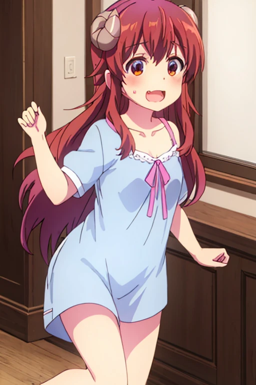 ((masterpiece))((Highest quality))girl、Laughing with your mouth open、blush、Flat Chest、Are thin、Blonde Hair、blush、Are standing、Whole body image、Eye level on face、、No background、Blue clothes、Hair is two colors、Twin tails、Red Eyes、Two-tone red and yellow hair、With open arms