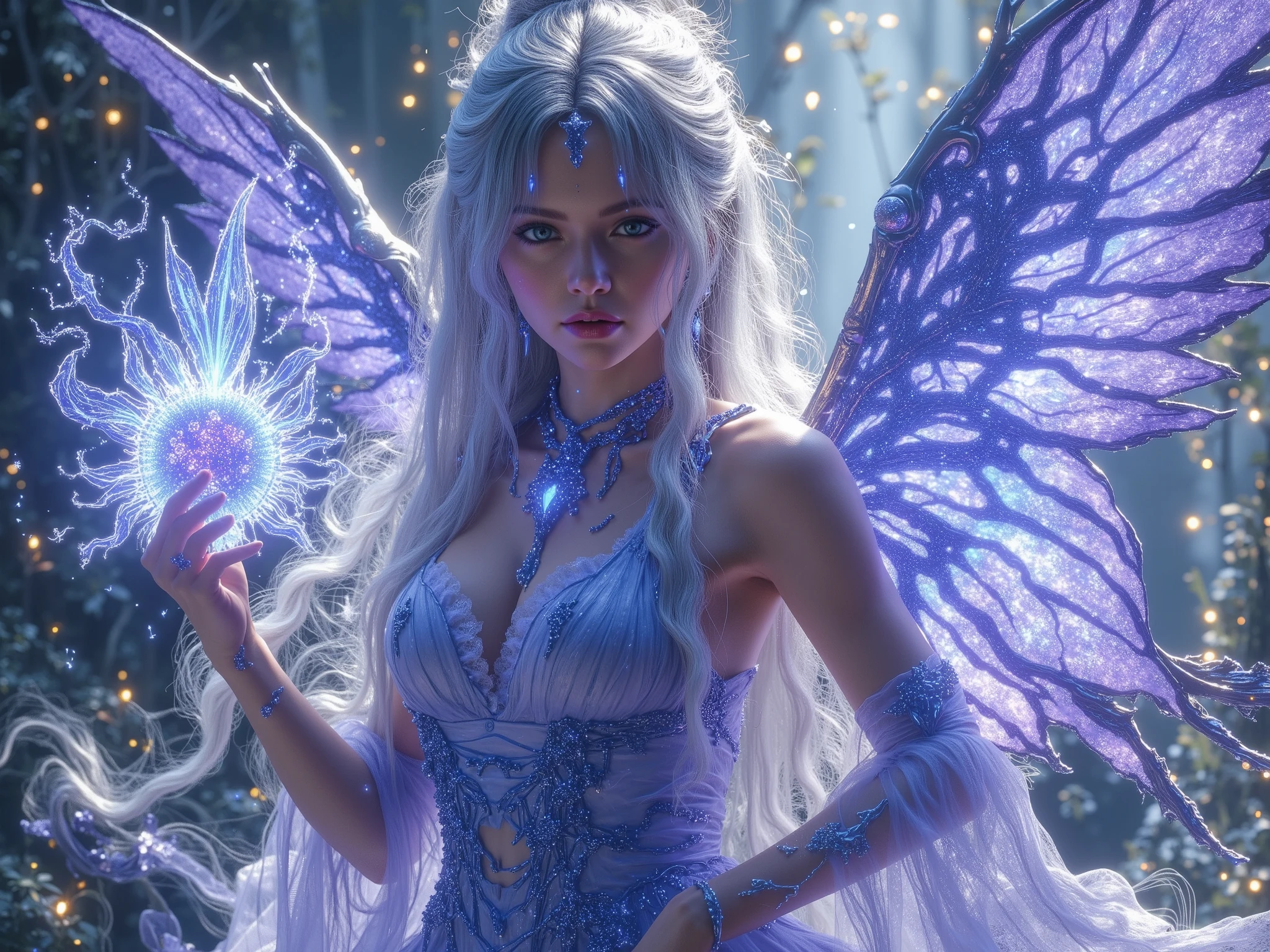 best quality,4K,8k,hi-res,masterpiece:1.2,Super Detailed,realistic:1.37,HDR,ultra high resolution,Ultra Fine Painting,clear focus,Physically Based Rendering,Extremely detailed description of the surroundings,Professional,Art Nouveau,tarot card style, (2 characters), Dynamic Angle, Dynamic Poses, intense expressions, full body, alien woman, female magic swordsman wielding a translucent blue sword is accompanied by a guardian spirit. The sword has an ethereal energy The . Women are protected by guardian spirits, has a pleasant and powerful presence ., Tied with flowing silver hair., showcases the finest craftsmanship in the medium of digital illustration, with JRPG elements . この場面はbright color彩に満ちている, captures the essence of a fantasy world . lighting emits warm light, emphasizes the intricate details of the female magic sword , and guardian spirit . A female magic swordsman gracefully manipulates weapons , adds a magical and fascinating element to the scene , The atmosphere is reminiscent of the Final Fantasy X world., Concept art inspired by Jean Giraud Mevius, The overall quality of the images generated is top notch , with Super Detailed visuals to bring this captivating composition to life. The artwork is reminiscent of a masterpiece, Concept art inspired by Jean Giraud Mevius., Amano Yoshitaka Kaze , Fractalized , Organic exoskeleton , glass exoskeleton ,Exotic plants,(Bioluminescent bacteria),bright color, Light Purple Hues ,It has become a hot topic on CGSOCIETY,Landscape,horror,SF,Concept artist,明るくbright color,dreamy lighting