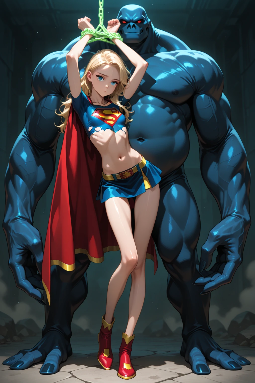 highest quality、complete limbs、Beautiful woman、solo、((brown haired woman))、(((big breasted woman:1.3)))、((Woman in Supergirl leotard:1.3))、(((A woman surrounded by countless red tentacles)))、((The tentacles are inside the leotard))、(Tentacles wrap around a woman&#39;s body)、(The tentacles are wrapped around the woman&#39;s arm.)、(The tentacles are wrapped around the woman&#39;s legs.)、((The woman is crying out in pleasure:1.1))、((The woman is panting with pleasure:1.2))、(((A tentacle is inserted into a woman&#39;s vagina:1.5)))、(((A woman whose entire body is soaked with mucus:1.3)))