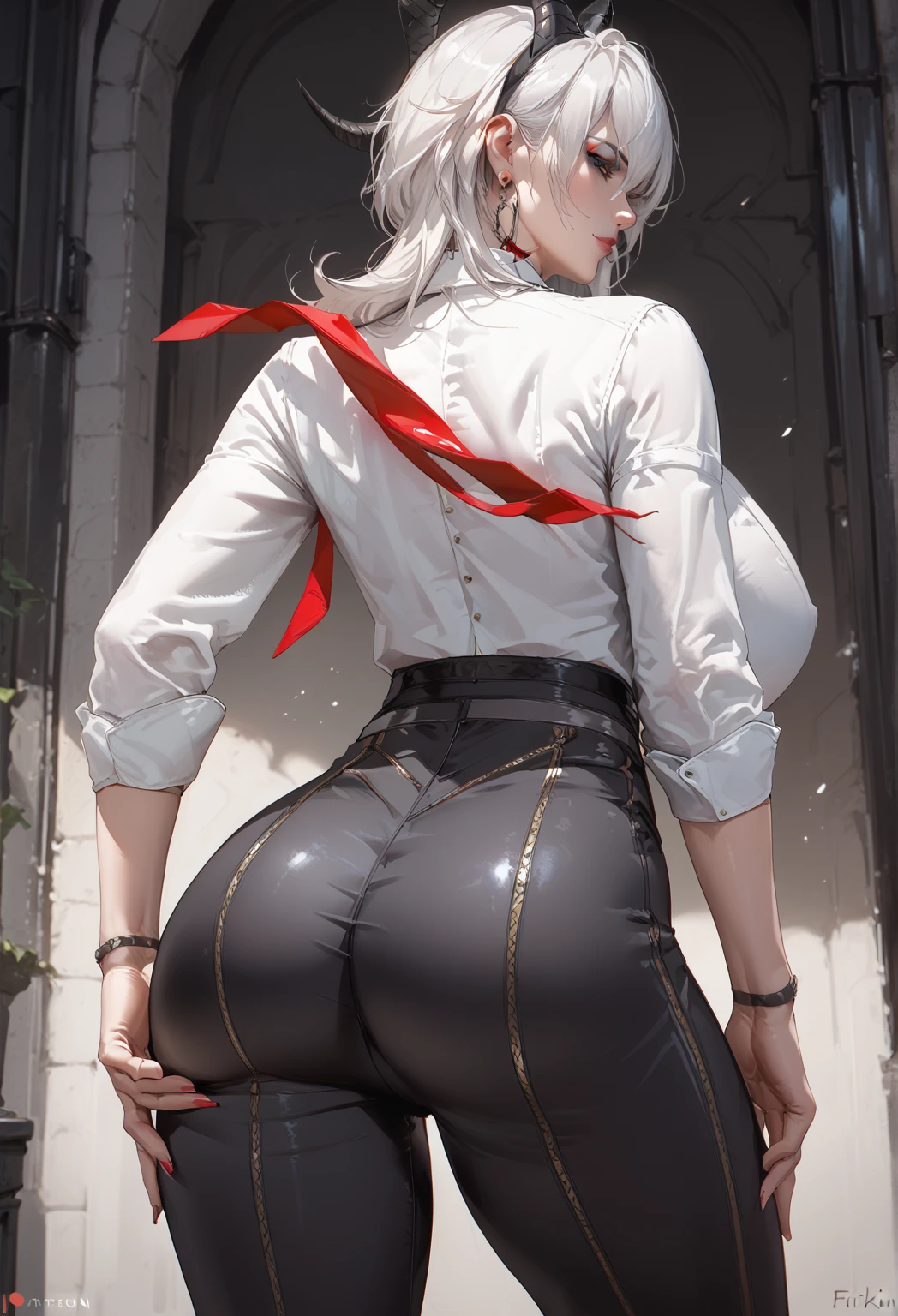 ((monsters looming:1.7、Woman fighting giant spiders))、((perfect anatomy,realist:1.3,raw photography:1.3,Masterpiece、of the highest quality、Ultra - high resolution、high resolution、Very detailed CG、8k)),cowboy shot,1 female,Alone,18 years、High school girl swordsman、18 yearsの美少女,Japanese,(((Beautiful face and detailed eyes:1.3,big and beautiful eyes:1.5,grey eyes,shy))),black fur, wide,(center parted hair,forehead),(big breasts, Skinny body,small head:1.3,Skinny),((Oily skin)),(glowing skin,shiny skin),(shiny black leggings、(white long sleeve collared shirt:1.4)、dynamic pose,Cut giant spiders with a sword、Japanese sword fighting、Accurately depicted Japanese sword、callejon、At night、Moonlight、SUCH. view from behind