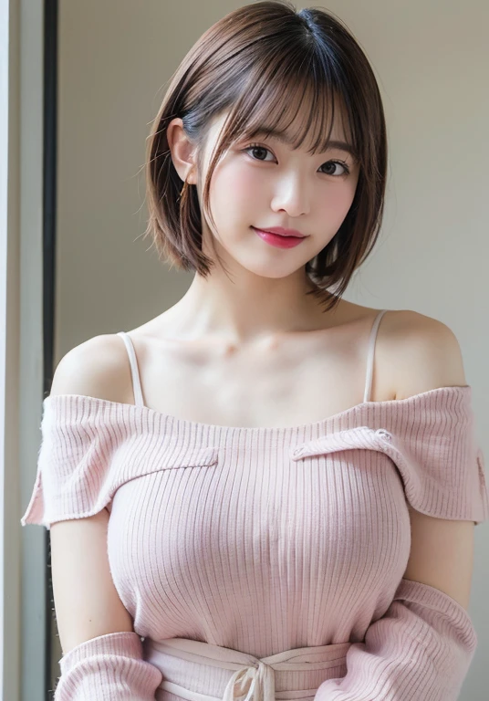 young,short hair,droopy eyes,long face,brown hair,short bangs,alone,high quality,beautiful skin,japanese,pink short sleeve dress,park