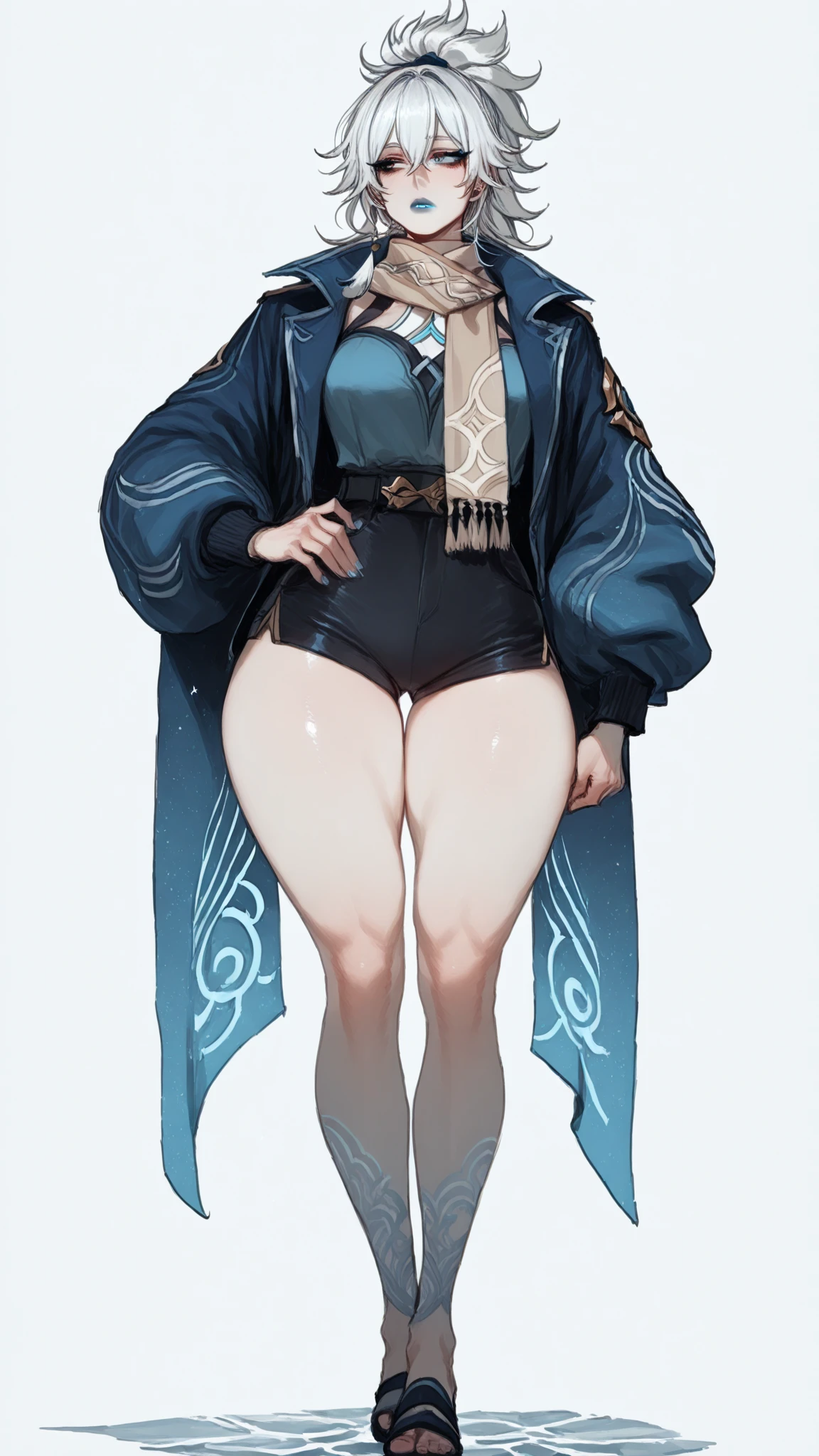  ((bare arms)), ((bare shoulders)), ((bare legs)), masterpiece, best quality, 1girl, ((young girl)), shiny skin, (thin waist), ((curvy)), ((wide hips)), ((small size)), hot, soft natural lighting, reflections, bright illuminations, full body, (((micro bikini))), big long black hair, tomoko, sexy, slim figure, Detailed green eyes, Detailed face, Detailed eyes, tomoko kuroki, watamote, ((bare arms))
