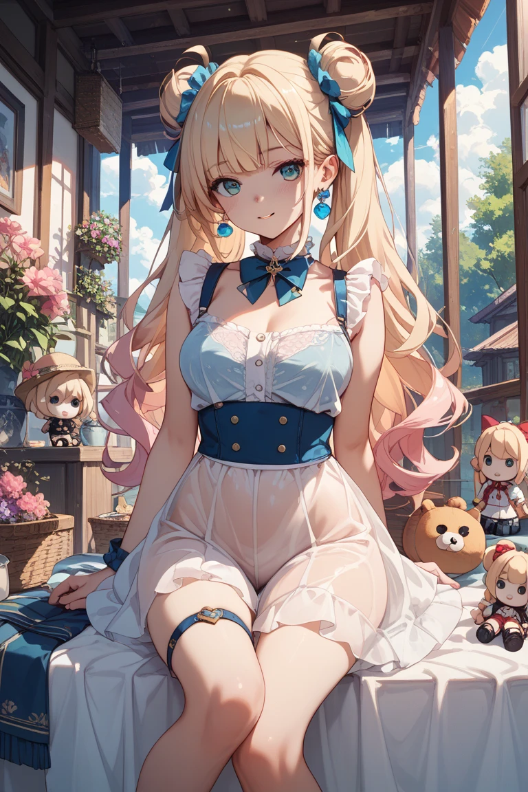 A 12 year old blue eyed girl with a cute Alice in Wonderland blonde wavy headband sits naked with her legs spread wide showing her ass, anus, pussy and small nipples.。I don't wear any underwear。A pose where you can be seen from below。are small。Pose that shows your anus。pussy and anus are spread。Spreading legs with both hands。taking off the apron dress。Panties are lowered to the knees。lolita。SEX。NFSW