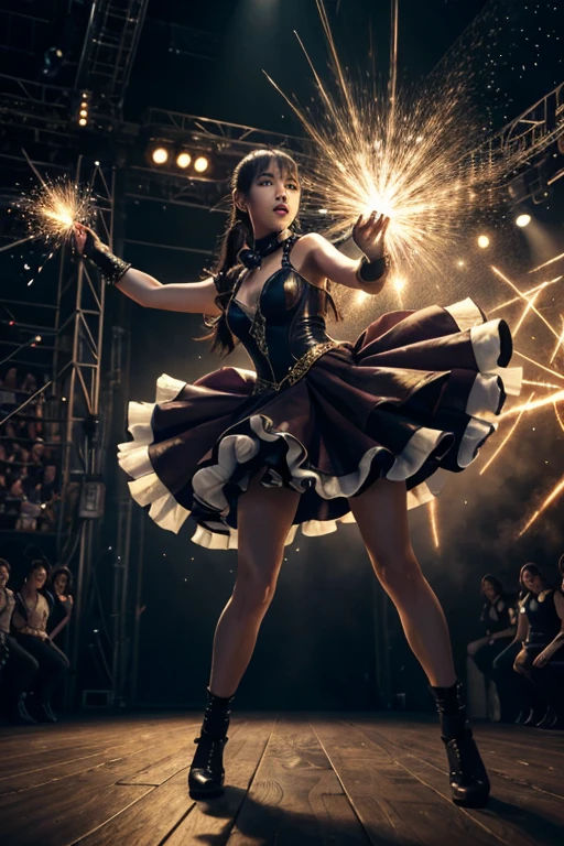 (Best quality, 8k, 32k, Masterpiece, UHD:1.2), "Transform the scene into a massive concert stage inspired by Taylor Swift’s electrifying live performances. Picture an expansive stage set against the backdrop of a packed stadium, filled with thousands of excited fans. The stage itself is a marvel of modern design, featuring multiple levels and platforms connected by sleek, illuminated staircases.
At the center of the stage is a grand, shimmering LED screen displaying vibrant visuals that sync perfectly with the music. Flanking the main screen are additional screens projecting close-up shots of the performers, ensuring every fan feels connected to the action. The stage is adorned with a myriad of sparkling lights and lasers that dance and change colors in time with the beat, creating a mesmerizing visual spectacle.
The sound system is state-of-the-art, with towering speakers that deliver crystal-clear audio, enveloping the audience in the music. Surrounding the stage are intricate, themed set pieces and props that change throughout the concert, reflecting the narrative of each song. For example, during a performance of 'Love Story,' the stage transforms into a fairy-tale castle, complete with twinkling lights and flowing banners.
The lighting design is dynamic and immersive, featuring spotlights that sweep across the audience, creating an atmosphere of unity and celebration. Pyrotechnics and confetti cannons add bursts of excitement, enhancing the theatrical experience. The stage also features extended catwalks that allow the performer to interact closely with fans, creating unforgettable moments of connection.
Capture the essence of Taylor Swift’s concerts, where elaborate stage designs, captivating visuals, and an electric atmosphere combine to create an unforgettable live music experience. The setting should evoke a sense of wonder and excitement, reflecting the grand scale and emotional impact of a concert."