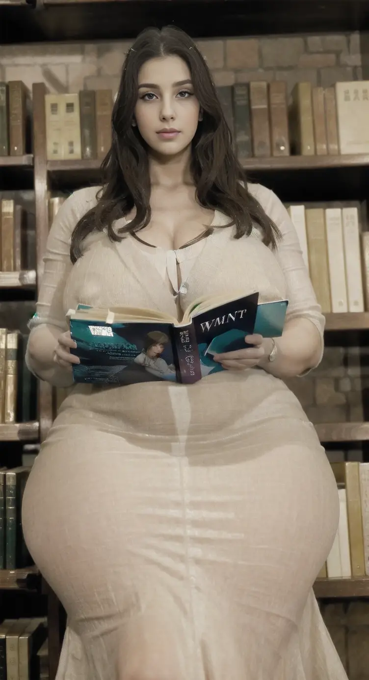 A big lady teacher with book, in library, she has great personality,tall,young, gorgeous beauty, wearinng always light cloth,clear face makeup, beautiful hands round transparent blue sunglasses, stylish pose