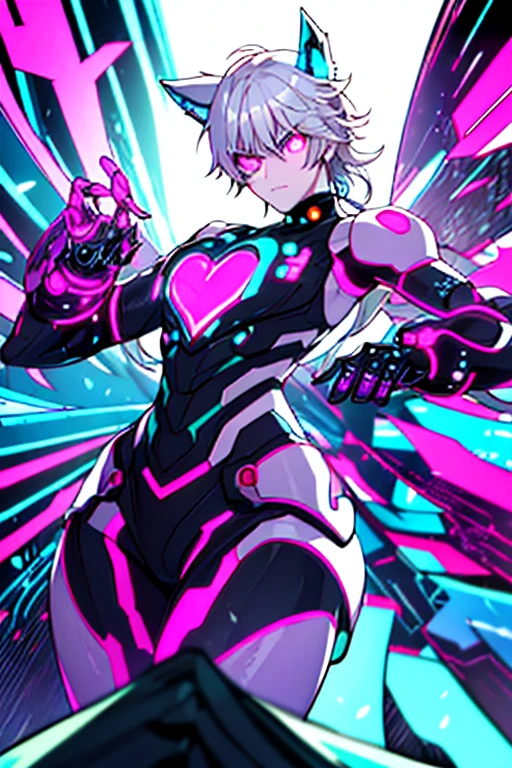 (masterpiece, best quality, 1girl, solo, intricate details, chromatic aberration), realistic, ((medium breath)),long hair, pink hair, red head ornament, pink highlights, hair over one eye,purple eyes, earrings, sharp eyes, choker, neon shirt, open jacket, crop top, (symmetry eyes),(perfect symmetrical body),against wall, brick wall, graffiti, dim lighting, alley ,look at viewer, woman at a gym, cute, front Pose, fitness girl, standing, erect Pose, symetrical, fitness model, skinny, Red sneakers, best qualityer, relaxed arms, hands down, ankle, fullbody view, stand straight with your back upright. Keep your shoulders back and maintain a straight line from your head to your feet, symmetrical frontal view, face aligned, hearts hand pose