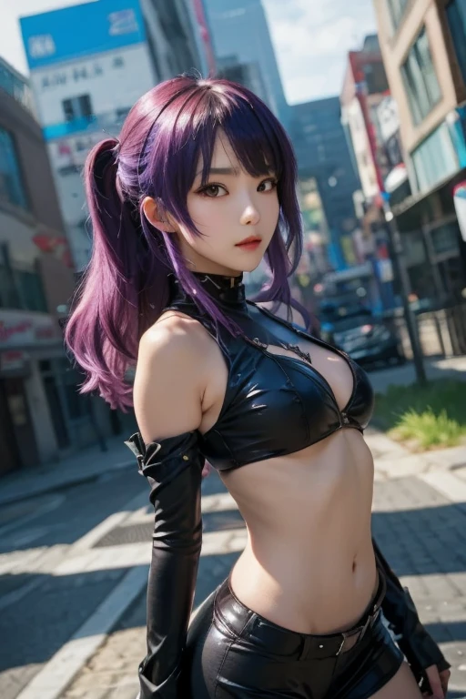 (8k,Masseter muscle area:1.2、Highest quality)、(Live Action、Intricate details)、(One person、solo、Upper body、Huge boobs) Cyberpunk black person costume、charm的 Avant-garde、Experimental Appearance: blue mohawk hair、Realistic Skin Dramatic makeup、: charm的,Sexy Costumes,Shorts,Counter、provocative Location: Urban Arts District、Laughter Hobbies of the underground music scene: Attend a punk show、Create mixed media art、Experiment with the values of different subcultures: personality、credibility、Inspiration for creative expression: Punk Rock Music、A symbol of counter culture、avant-garde art movements Personality traits: Boldness、Boldness、Unconventional。Beautiful expression charm (Realistic Skin) Ultra-high resolution Surreal Advanced Details Purple Earrings Split Avemar Paladin woman,Surrealな肌,A look of pleasure,Top View,Rich colors, Backlight, Cinema Lighting, Film Grain, 50mm lens, Nikon D850,Ultra-high resolution,Ultra-realistic,Compensate,Super sexy,Show large cleavage,Dynamic sexy pose,Big smile,Put your chest close,slouch,