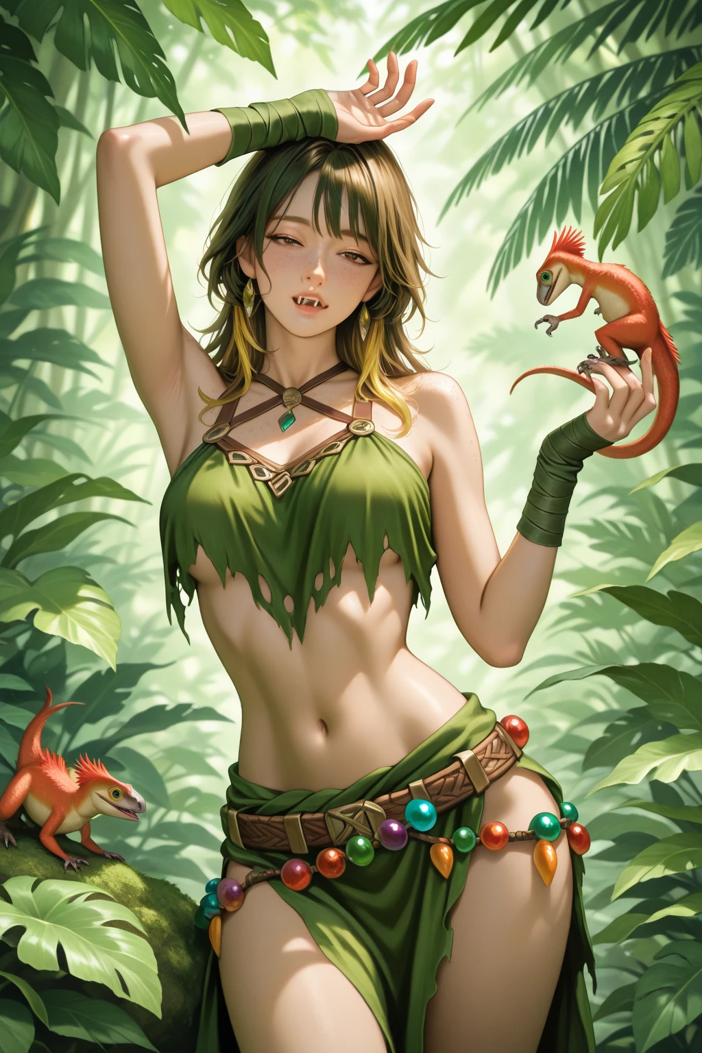 araffe in a bikini verde standing in a pool of water, bikini verde, metal bikini, green swimsuit, Beautiful bikini model, shiny plastic bikini, in the jungle, Shiny gold bikini, wet swimsuit, blonde goddess, green body, swimsuit model, in a jungle, model bikini, bikini armor, Full body photo in bikini, Alexa Grace, blue bikini