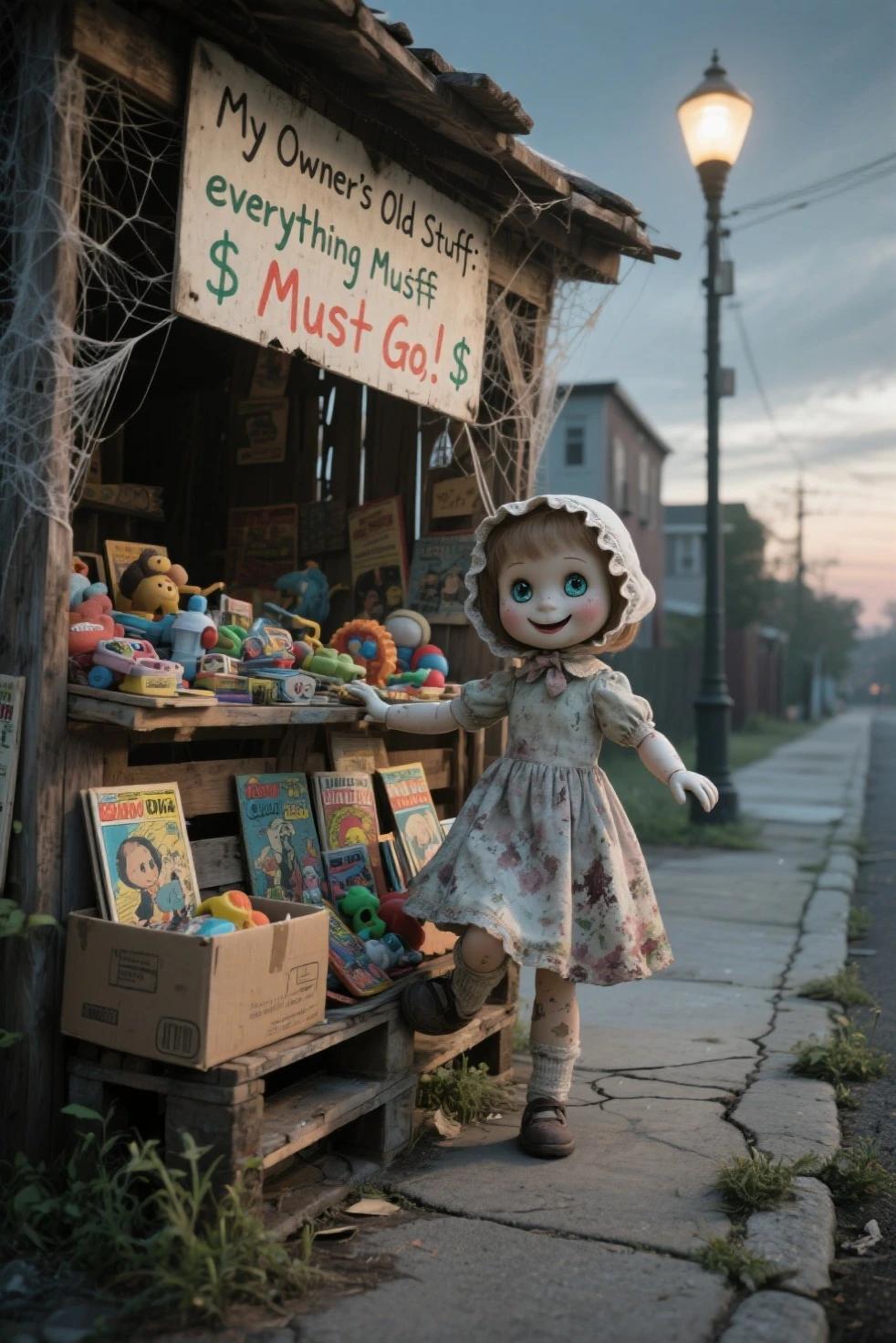 (knitted toy voodoo doll:1.7), (Clothing: casual and slightly worn outfit:1.0), (Accessories: small suitcase, keychain:1.1), (Background: American motel at sunset with neon signs and warm, fading light:1.2), best quality, masterpiece, detailed soft oil painting, detailed background, dramatic cinematic lighting, soft edge lighting, professional, dramatic lighting, hard edge lighting, ultra quality, 4k,masterpiece, best quality, 8k, ultra highres, highres, extremely detailed