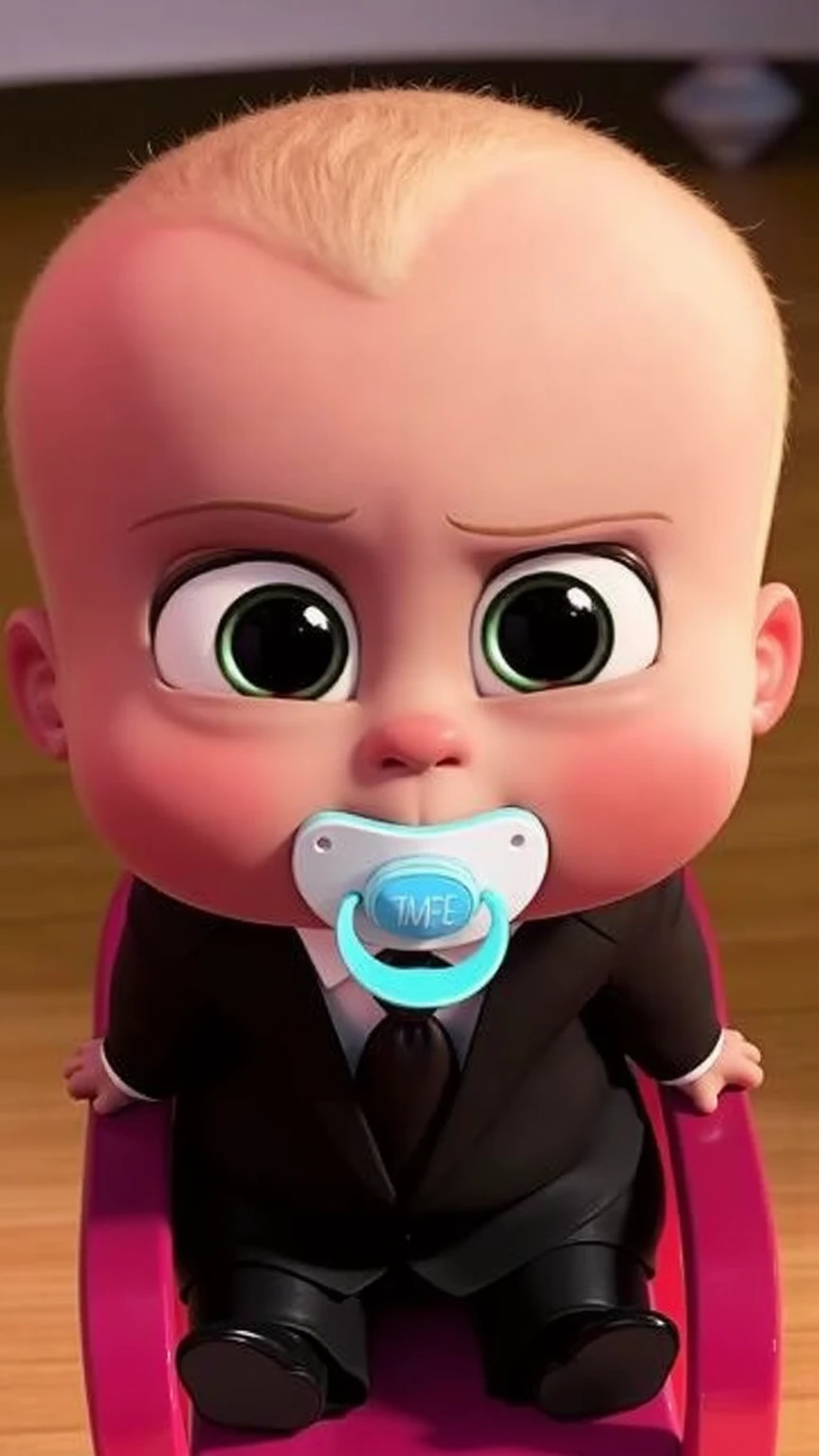 This kid is the boss,shows the boss's temperament and the 's cuteness