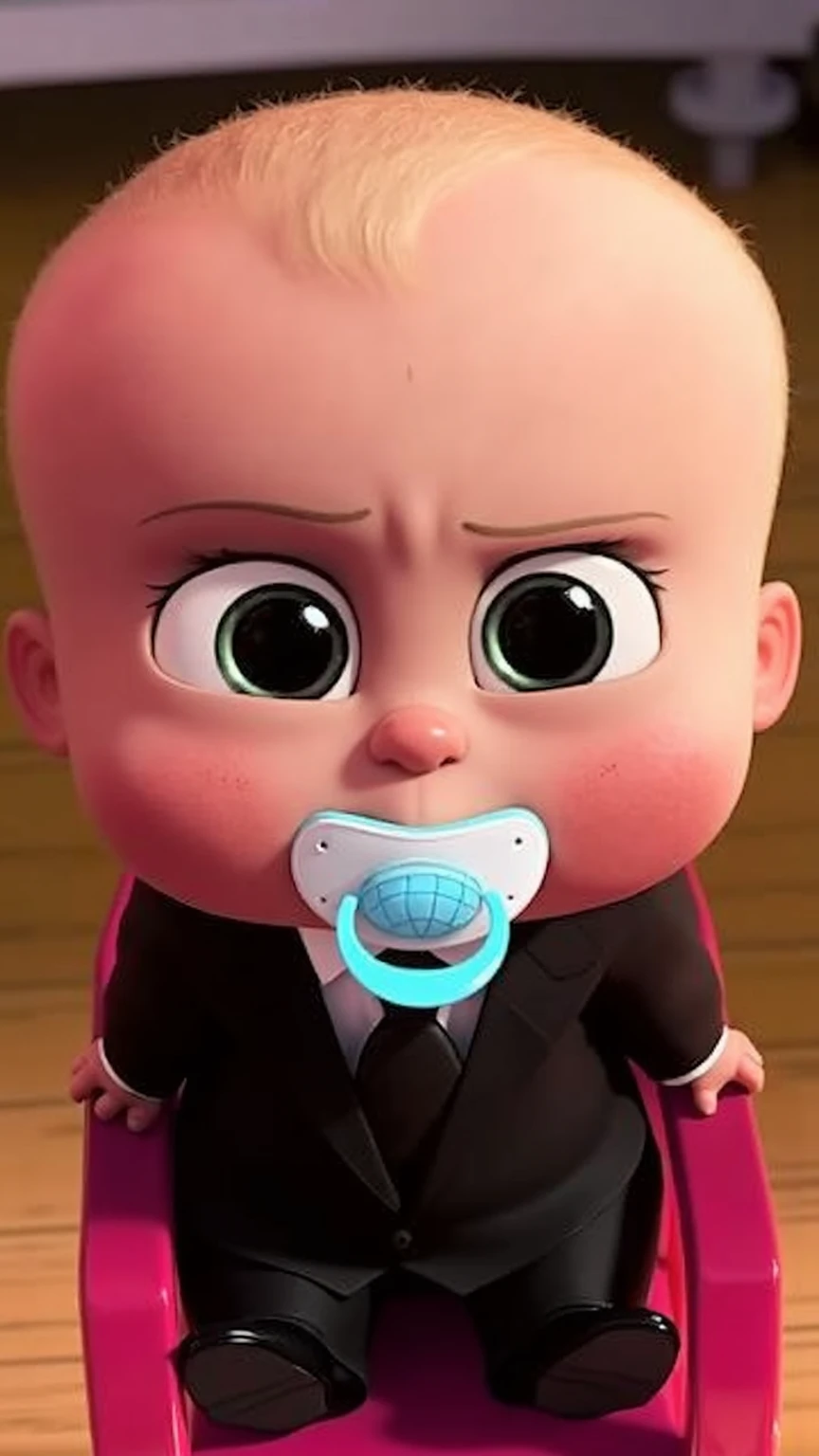 This kid is the boss,shows the boss's temperament and the 's cuteness