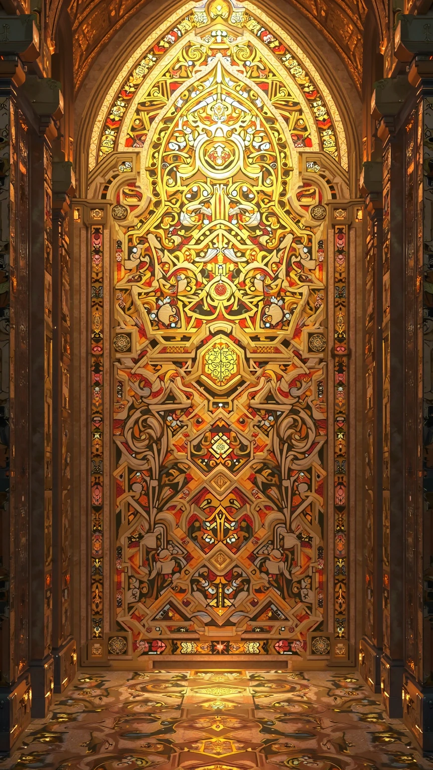 Byzantine mosaic style,gold background decorated with intricate geometric patterns and stained glass,Gorgeous and sacred,Overall composition symmetry,Meticulous in details...