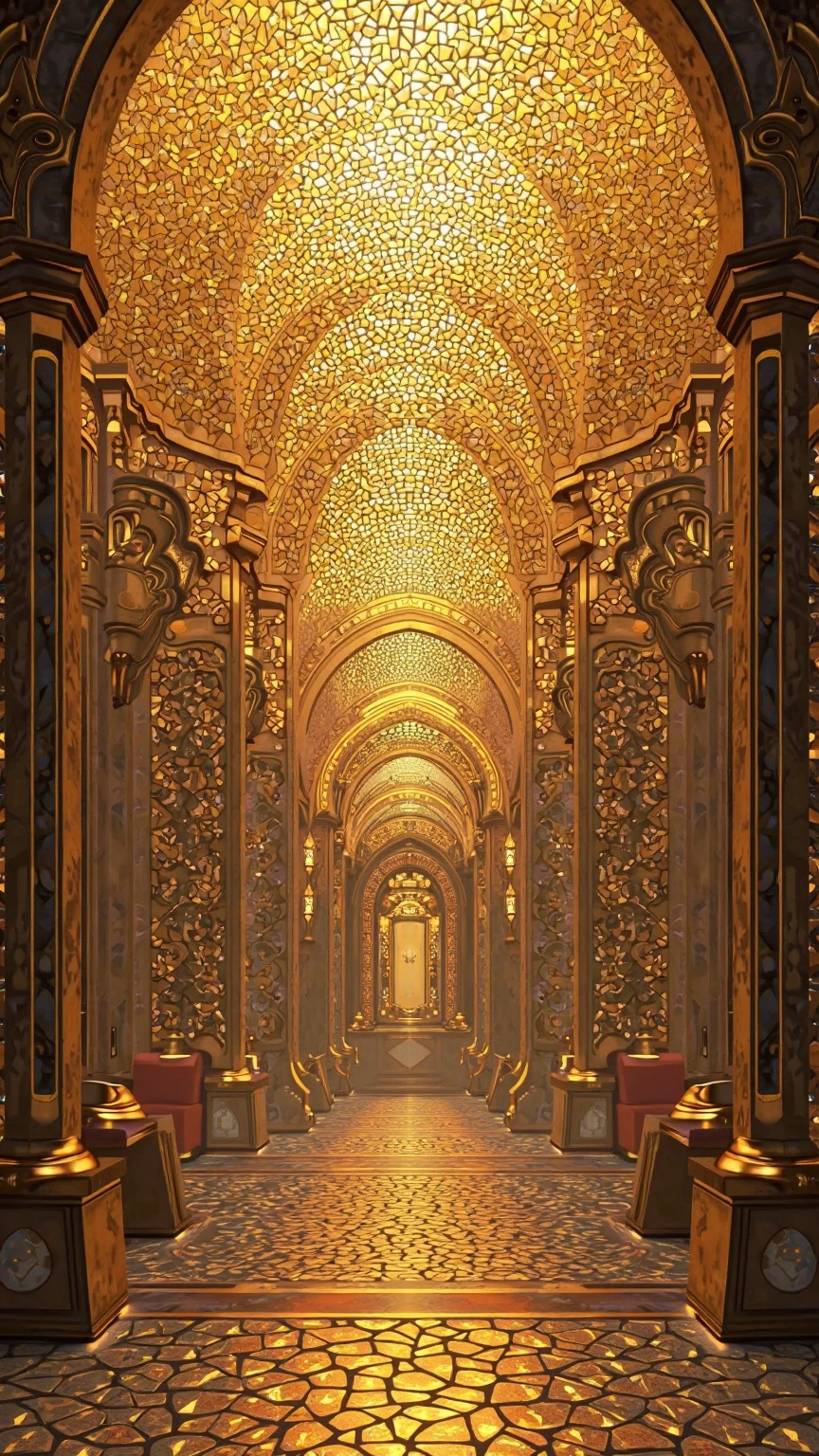 Byzantine mosaic style,gold background decorated with intricate geometric patterns and stained glass,Gorgeous and sacred,Overall composition symmetry,Meticulous in details...