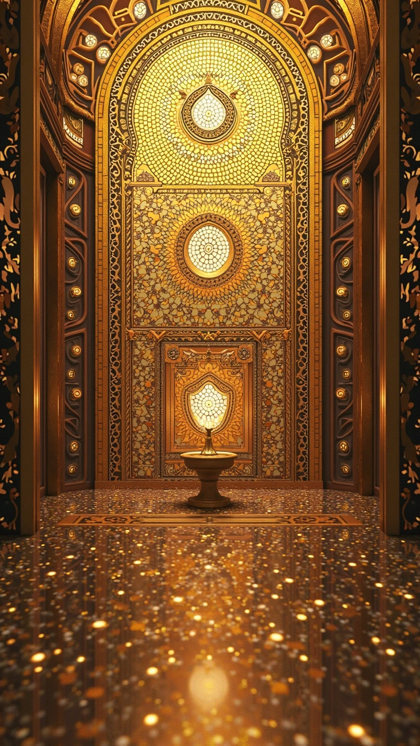 Byzantine mosaic style,gold background decorated with intricate geometric patterns and stained glass,Gorgeous and sacred,Overall composition symmetry,Meticulous in details...