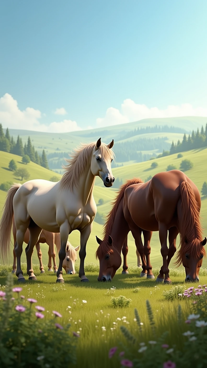 Horses graze