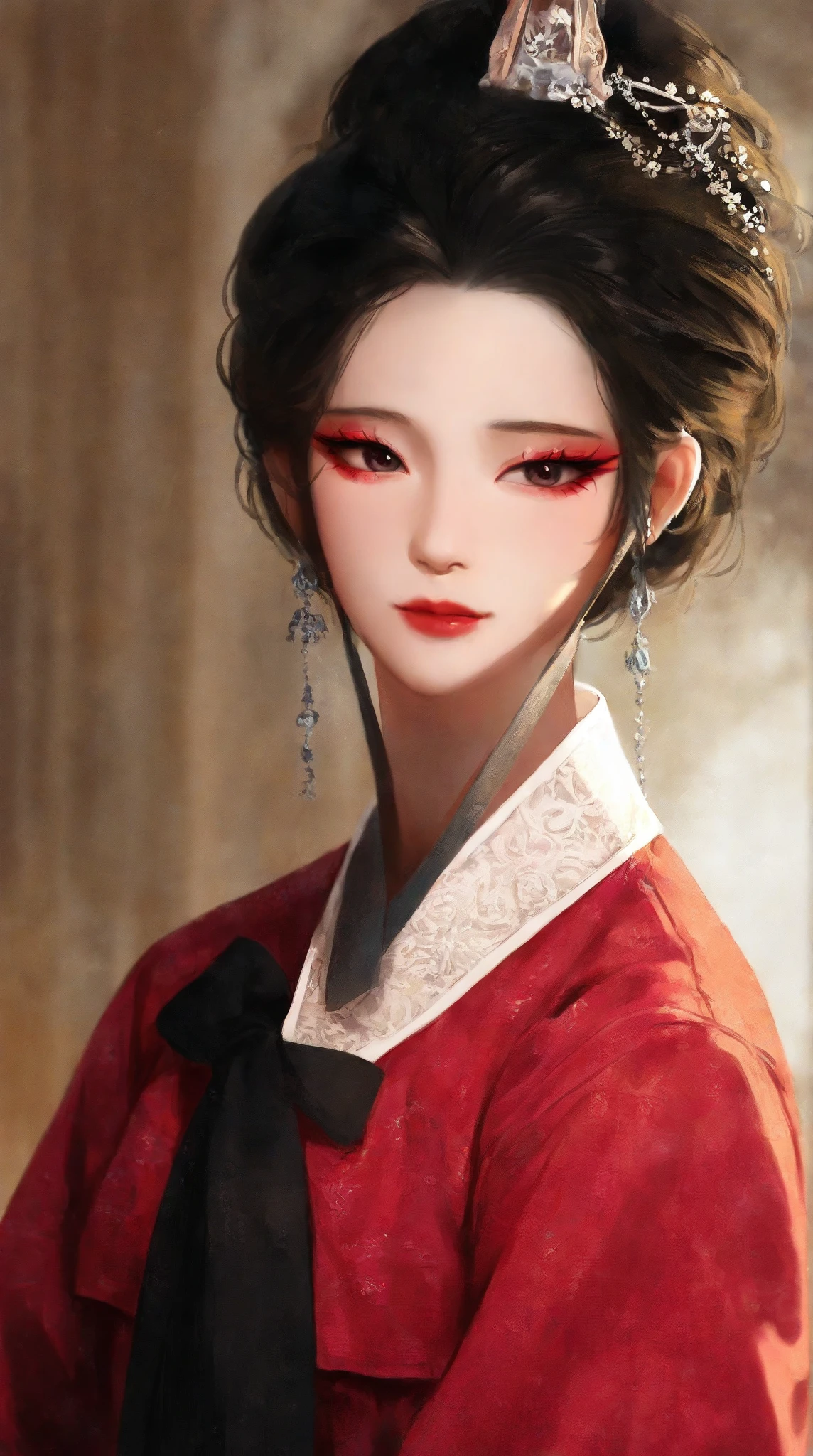 masterpiece, best quality, 传统Hanbok少女, Korea, Hanbok, ellegance, traditionalcostumes, Portrait of an elegant woman with exquisite makeup, classical beauty, High Details, 8k, Korea文化, Traditional style, high-definition picture quality