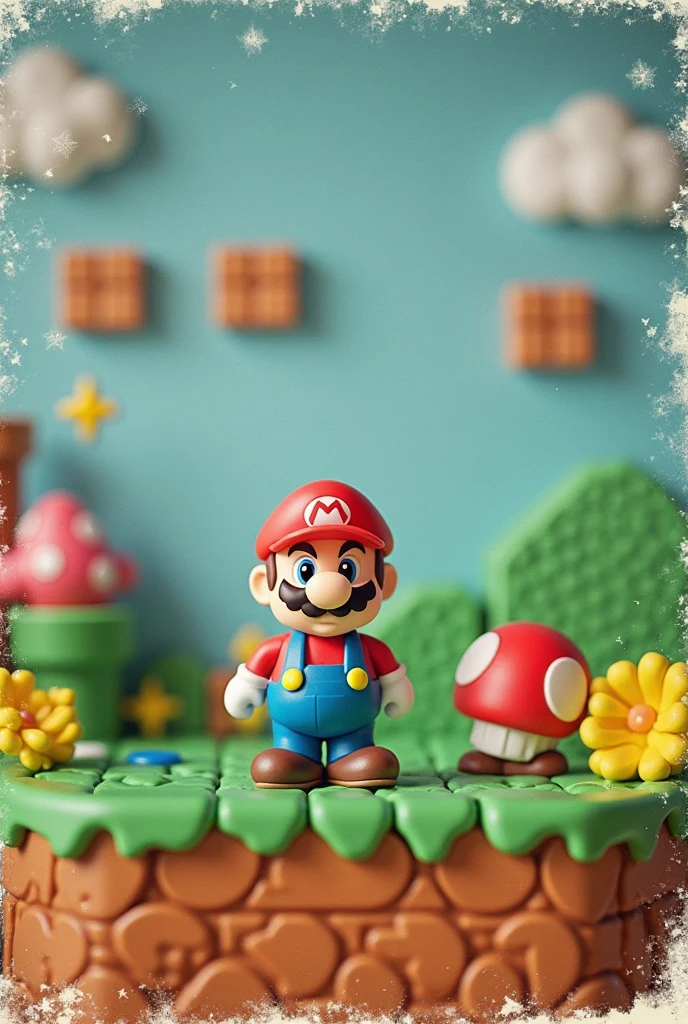 Soft uneven texture,Polaroid film,VHS video low quality,handmade clay production,retro video quality,Rough Imperfect Elements {x} Side-Scrolling Mario Game Levels,nostalgic pixel art,Uneven texture,distorted effect,Soft to the touch,colorful clay,clay Mario,round limbs,uneven beard,pixelated 8 clumsy world,clay pipe,clay gold coin,clay Goombas,Simulates a rainy day Film Still Frames,game ui,classic scorer,MARIO text,coin count,timer,square letter,retro video quality,playful Looks like,clay animation,Vintage photography,Film graininess,retro aesthetic,low fidelity quality,analog effects