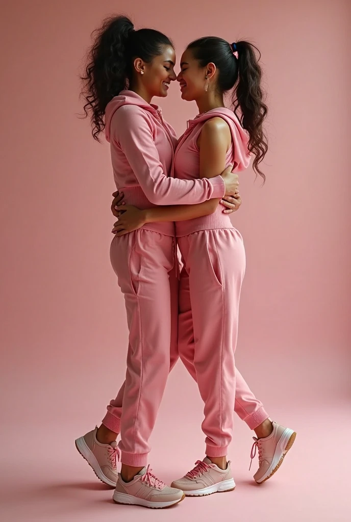 (xlsanaa, kenyan, dark skin, Style-Princess) (1 man, 1 catgirl) (hetero, couple) (crossdressing, fully clothed) (brown hair, blue eyes) (portrait) (women's clothes only) (women's beautifully feminine skintight velvet floral print frilly girly pink adorable ballet leotards) (white opaque tights, no shoes) (tiaras, pink shoulder-length silk gloves:1.3) (woman's bedroom, four-poster bed) (lying down, hugging, bending knee) (intimacy, playfulness, closeness)