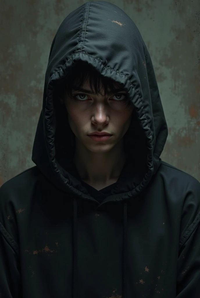 artwork best quality a handsome young american male teenager with black hair and bangs wearing black clothes in captivity, chained with chains on each arm attached to the wall, hands acorrentado and whole body restrained, It seems difficult, implacable, black fantasy, realisitic, digitl art, trends on ArtStation, sharp focus, studio photo, details Intricate, very detailled, Depth of field, Unreal machine, perfect composition, 8k