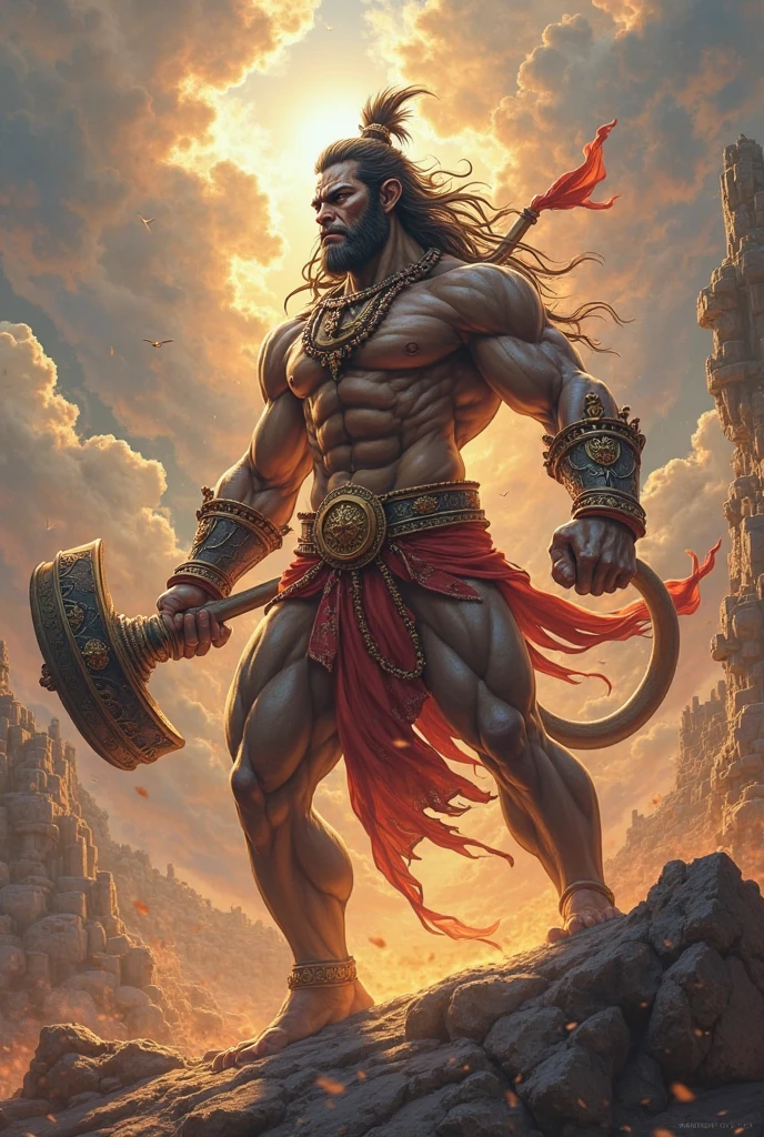 I want god hanuman with gadha in angry mood in wor 
