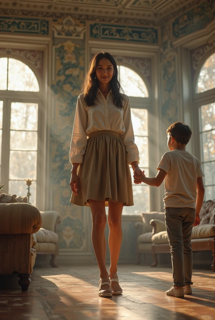 Gal Gadot and Emma Watson sitting on a young boy's face, face sitting, hyper realistic, dedicated detailed, no cloth,