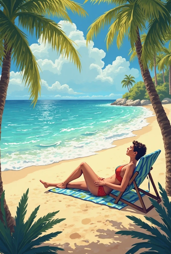 (masterpiece),(bestquality:1.1),(ultra-detail),best illustration,finely detail,(portrait:1.1),(Rich close-ups),Woman sitting on a blanket reading a book on the beach, Relax at the beach, Relax on the beach, In a beachfront environment, At a tropical beach, Read the new book., Relaxing on the beach, A sunny day at the beach., Sit on the beach, It was relaxing on the beach., Sunbathe at the beach, Reading books, Beach settings
