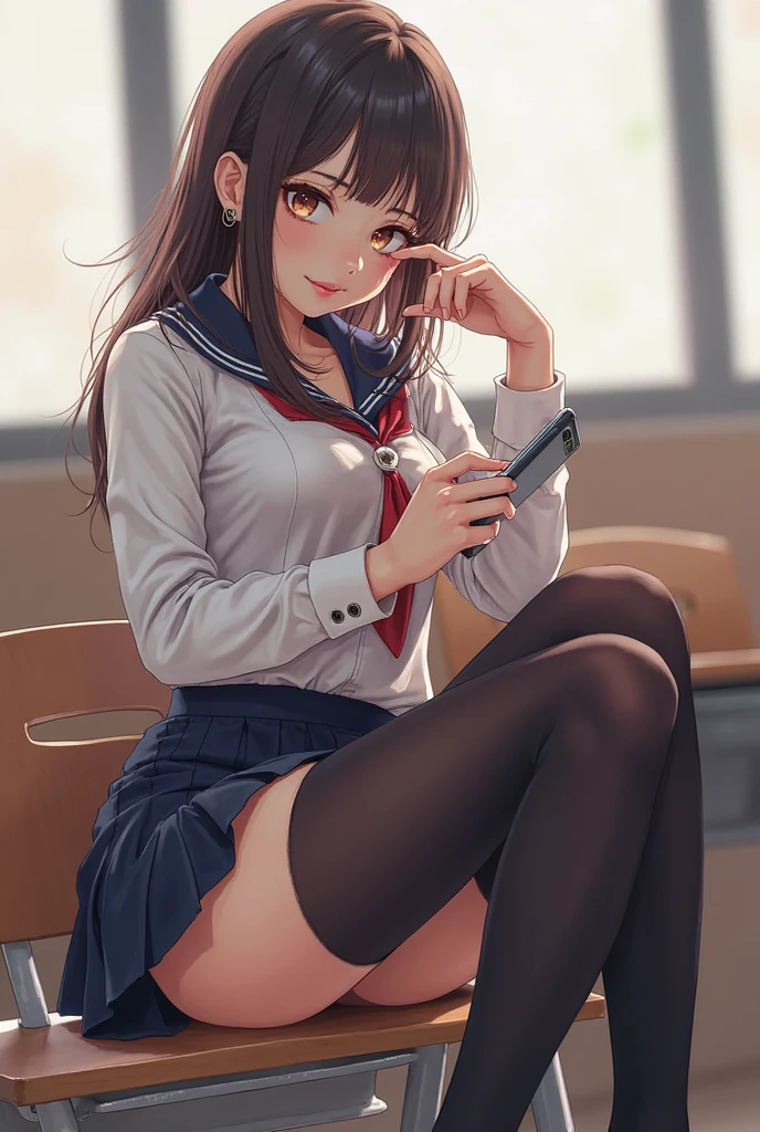 A beautiful girl wearing JK,sitting on park bench,spread their legs,White panties leaking out,A shy expression leaks,Fine,Rich in verve