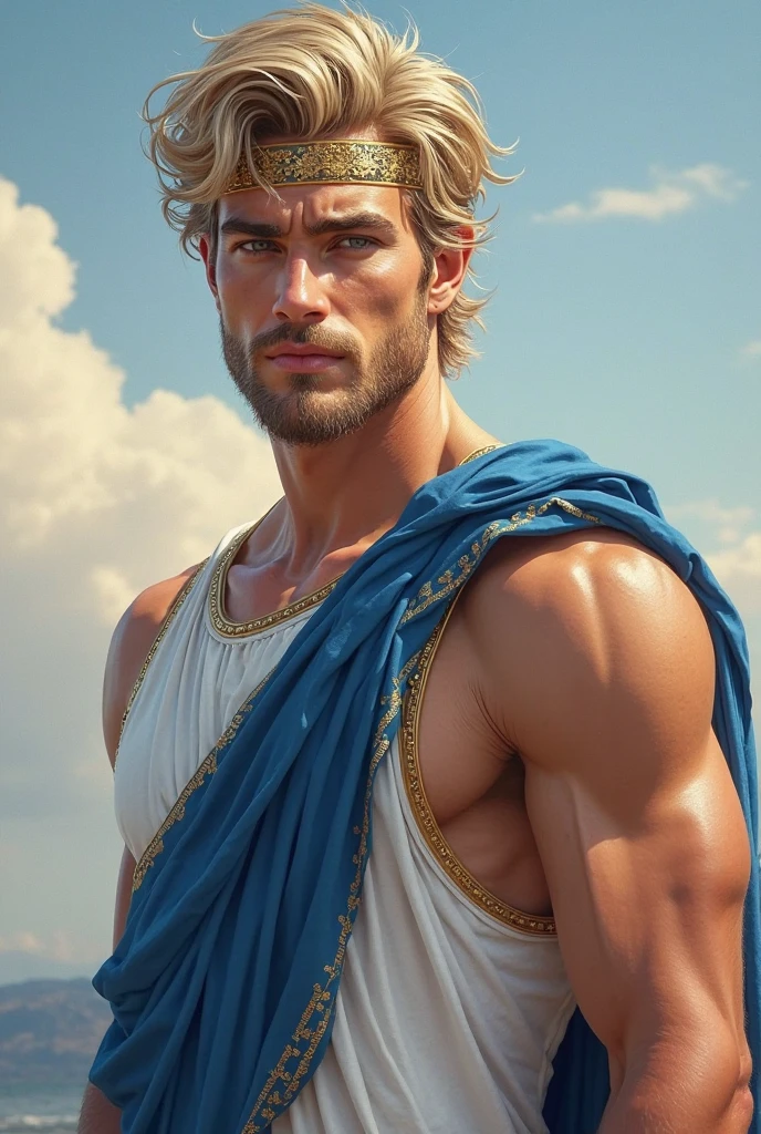 The male Apollo stands holding a pin, facing sideways with a charming gaze realistic