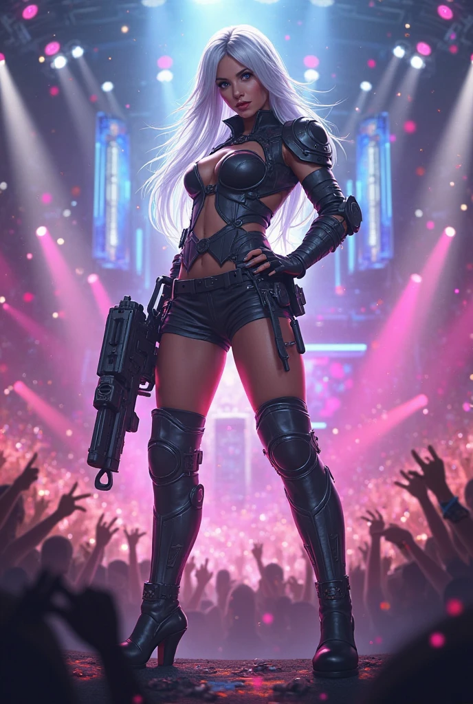 Masterpiece, Best Quality, Official Art, (Highly Detailed CG Unity 8k wallpaper), Detailed background, (Hands by Guido Daniele: 1.1). Full body pose sexy sisters of battle from the warhammer 40k, shooting at the enemy, white armor with intricate details, red armor with intricate details, religous symbols on the armor, sisters of battle, warhammer 40k, Massive silicone breast, pale skin, seductive, temptation, eat your soul, clevage, long flowing black hair with purple highlights, heavy gothic makeup, at night, neon, beautiful detailed eyes, beautiful detailed lips, extremely detailed eyes and face, long eyelashes, highly detailed armor, intricate futuristic weaponry, dramatic lighting, cinematic composition, muted color palette, gritty and realistic, mecha, science fiction, hyper-detailed, photorealistic, award winning digital art, 8k, HDR, masters work, in the middle of a battle field, full body combat action pose, explosions and fire around, full war, stunning, Stilleto heels, high heels, full body pose, cinematic, movie trailer, final stand!, nemesis, ready to strike, dust and debree, combat screams, attacking, shooting at the enemy, running forward, last line of defense, charging, fanatic, religious, templar knights, sisters of battle, warhammer 40k
