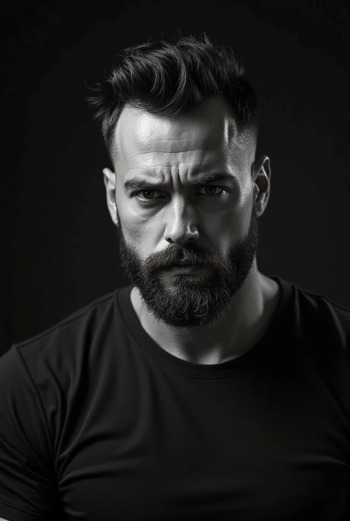 arafed man with a beard and a watch sitting on a stool, with a beard and a black shirt, rugged beard, bearded and built, with a full black beard, thick beard, thick black beard, very attractive man with beard, bearded beautiful man, bearded man, full beard, badass beard, messy beard, handsome man, ponytail and beard, rough beard
