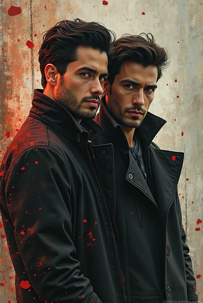 Create a cover with a man and a woman in the background with the phrase A great obsession in blood red